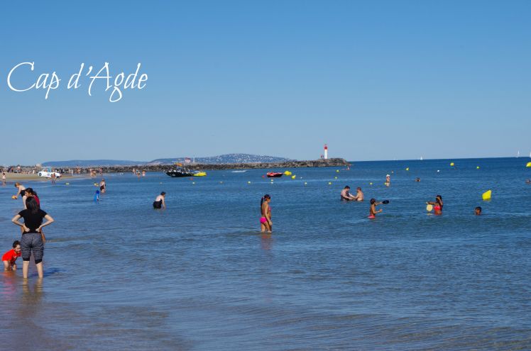 Agde beach with writing